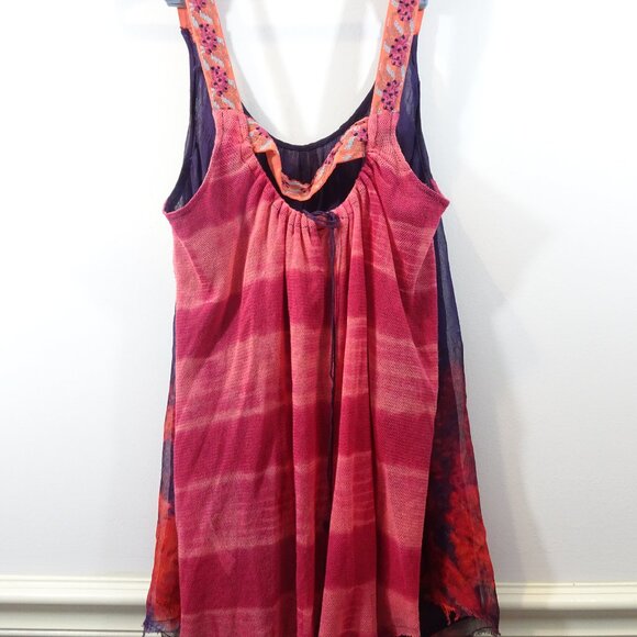 Free People Gauzy Tank Top Pink Purple Size M Flowy Boho Embroidered Sheer Flora - Picture 3 of 6